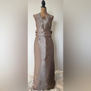 Amsale Women's Taupe Satin Sleeveless Maxi Dress Size 10